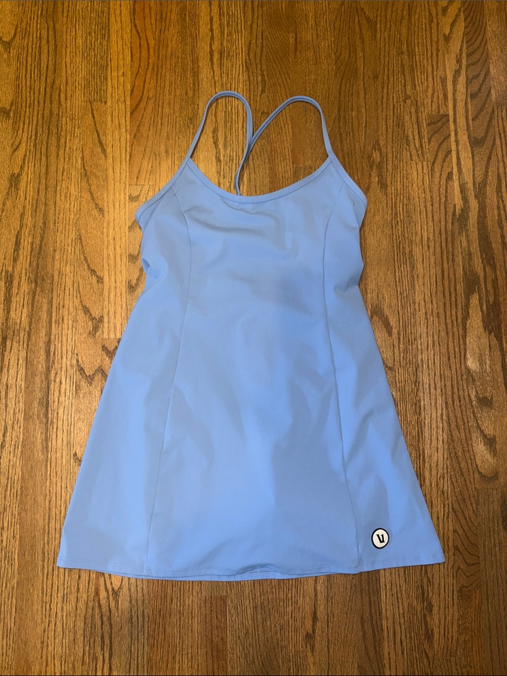 Blue VUORI tennis dress with built in shorts/romper for tennis balls, M